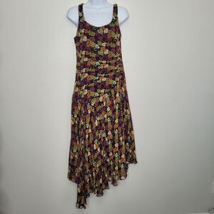 Vintage y2k grunge quirky floral Whimsy silk asymmetrical hem dress size 6